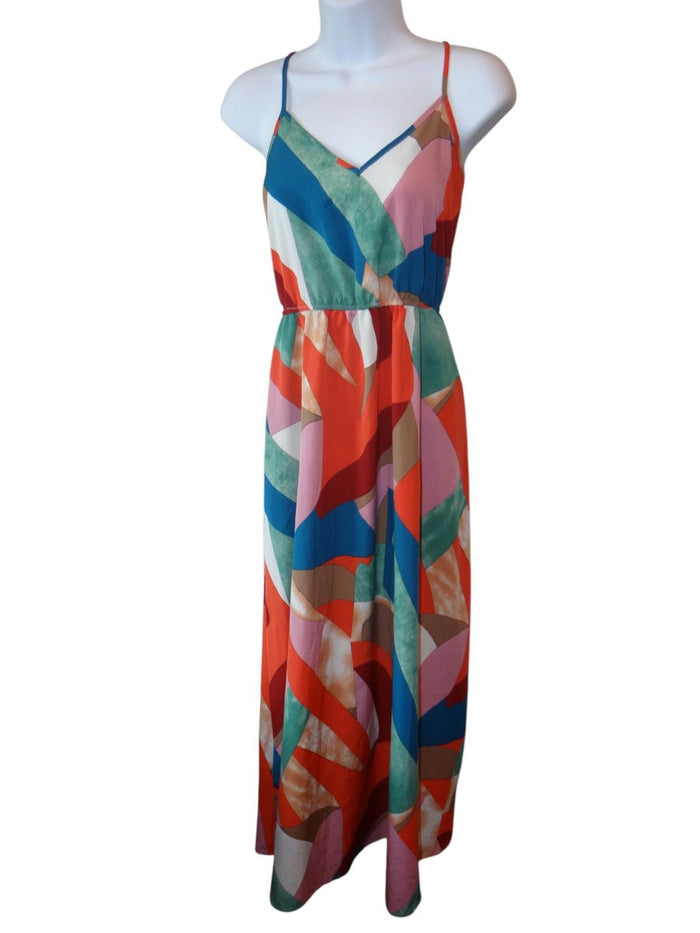 Colorful Abstract Pattern Maxi Dress   Size XS0