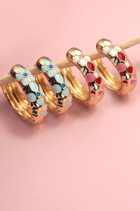 COLORFUL ENAMEL FLOWER HUGGIE HOOP EARRINGS