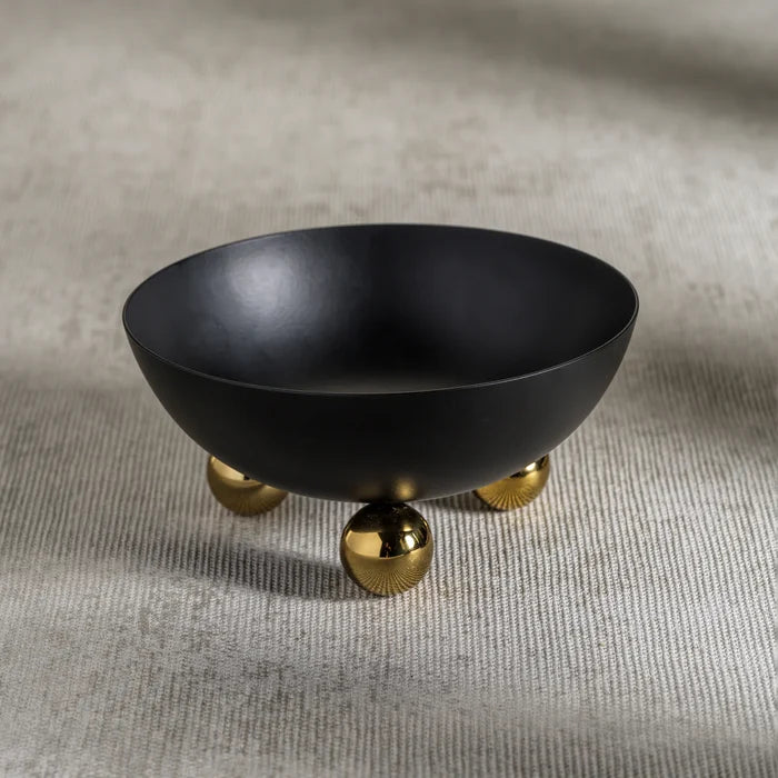 CONDIMENT BOWL-BLACK EITH GOLD FEET