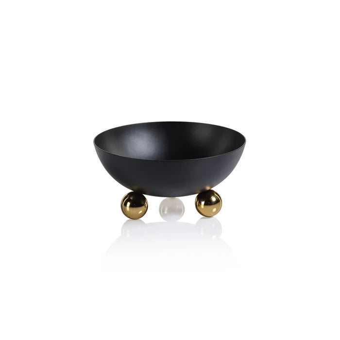 CONDIMENT BOWL-BLACK EITH GOLD FEET