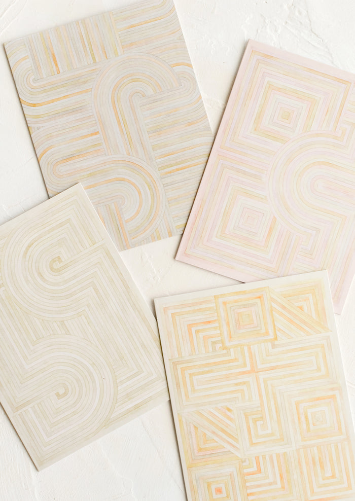 Four notecards with pastel geometric artwork design.
