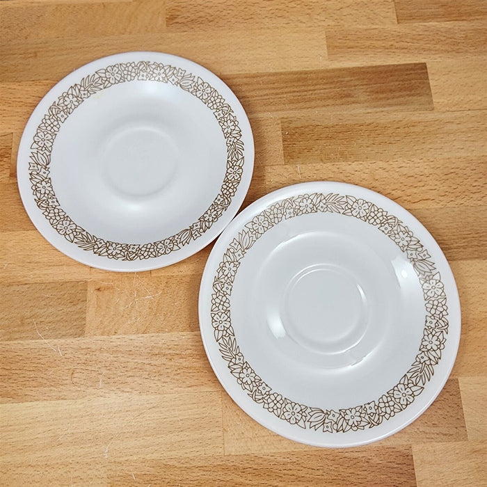 Corelle Corning Woodland Brown 2 Saucer Plate Set Ceramic 6" (15cm) Floral Edge
