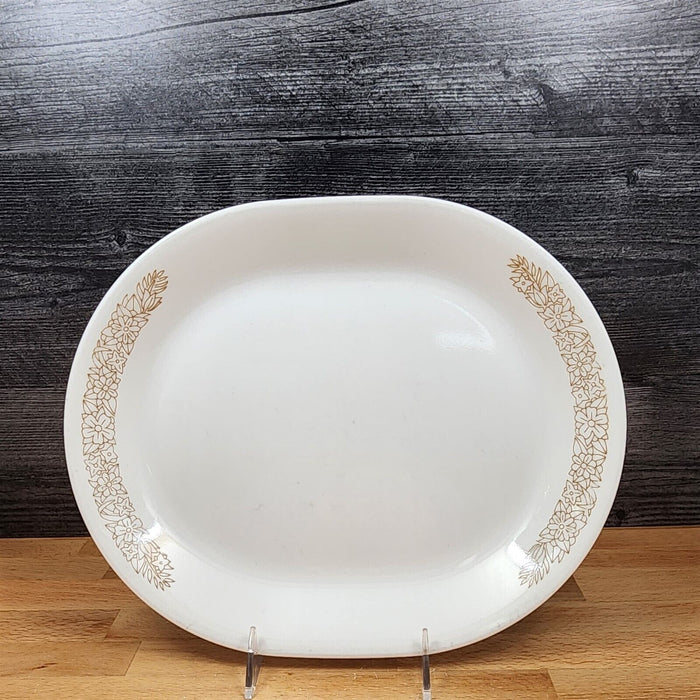 Corelle Corning Woodland Brown Oval Serving Platter Floral Edge Ceramic 12"