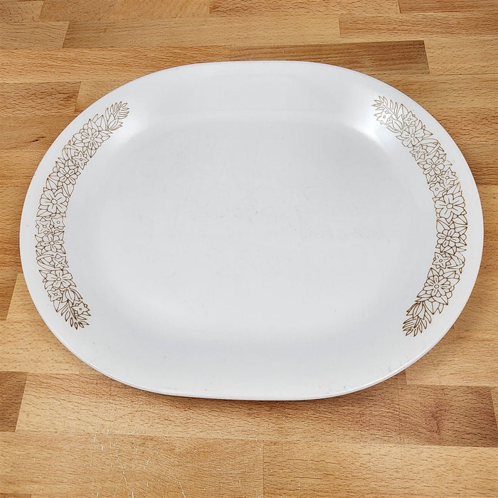 Corelle Corning Woodland Brown Oval Serving Platter Floral Edge Ceramic 12"
