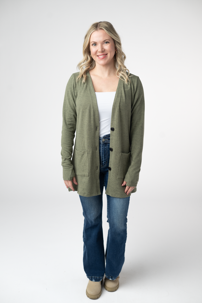 Cori Cardigan - Heathered Olive