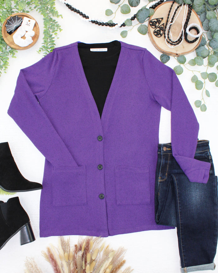 Cori Cardigan - Heathered Purple