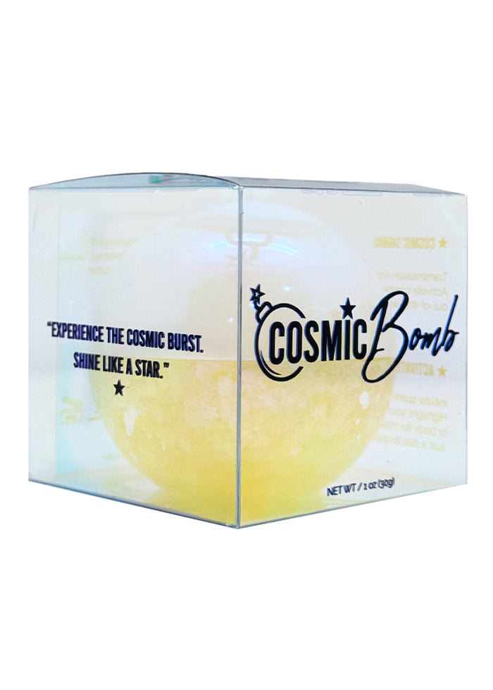 Cosmic Bomb Cosmic Light Dreamscape Blue Glitter Bomb with iridescent blue star glitter gel in 30mL jar on handmade rave festival face body hair glitter — detail view