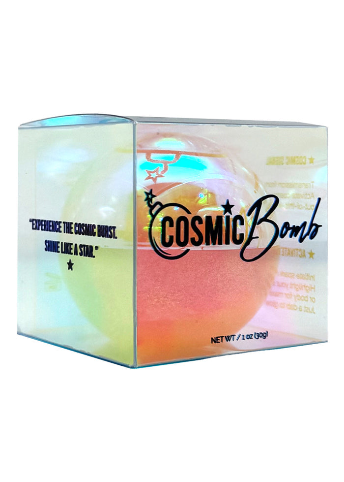 Cosmic Bomb Cosmic Spark Lightyear Gold Glitter Bomb with gold chunky glitter gel in 30mL jar on handmade rave festival face body hair glitter — detail view