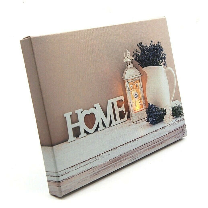 Country Home Lantern Vase LED Light Up Lighted Canvas Wall or Tabletop Picture