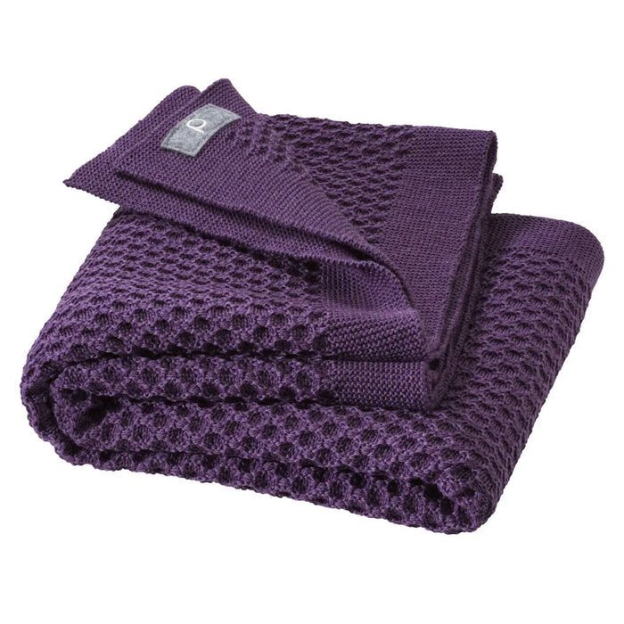 Couverture bébé nid d'abeilles en laine Disana - Aubergine