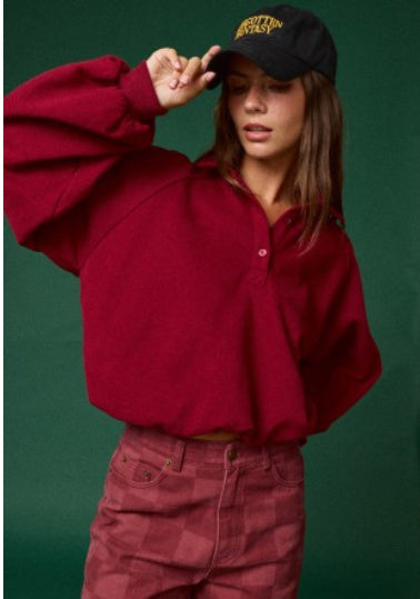 Crimson cropped polo sweatshirt