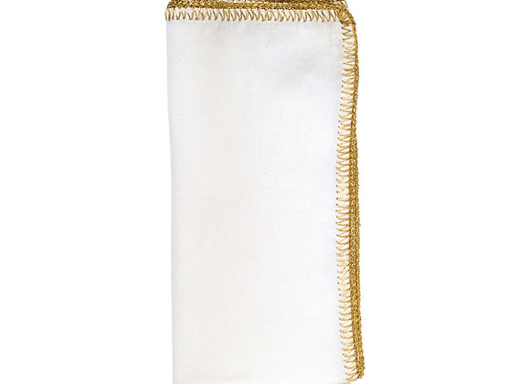 CROCHET EDGE NAPKIN, WHITE & GOLD SET OF 4