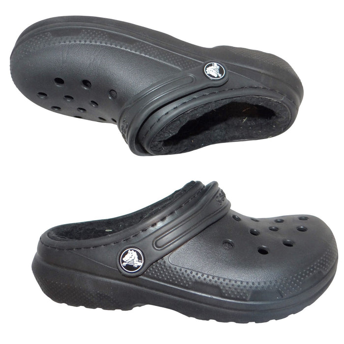 Crocs Kids Classic Lined Clog Black Faux Fur Fuzzy Slip On Shoes Kids Size 130