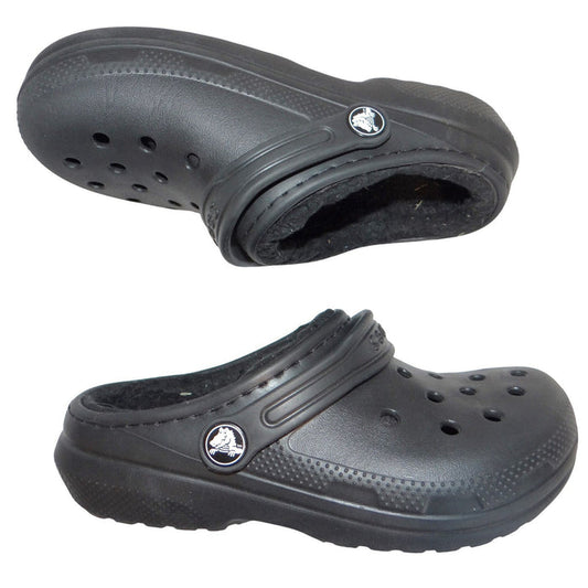 Crocs Kids Classic Lined Clog Black Faux Fur Fuzzy Slip On Shoes Kids Size 130