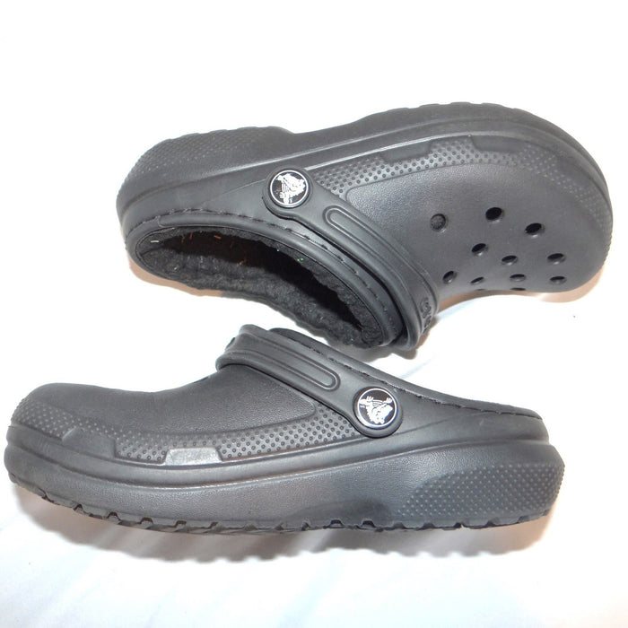 Crocs Kids Classic Lined Clog Black Faux Fur Fuzzy Slip On Shoes Kids Size 131