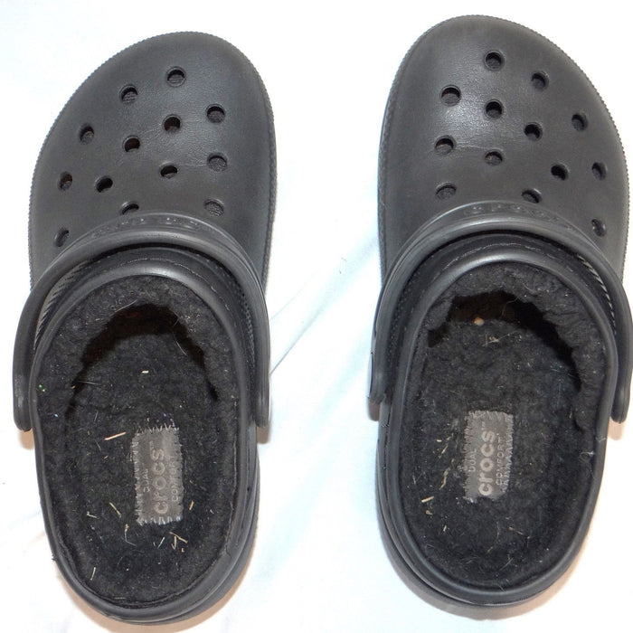 Crocs Kids Classic Lined Clog Black Faux Fur Fuzzy Slip On Shoes Kids Size 136