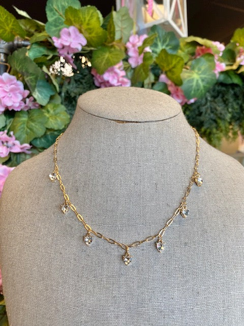Crystal Heart Shape Paperclip Link Necklace