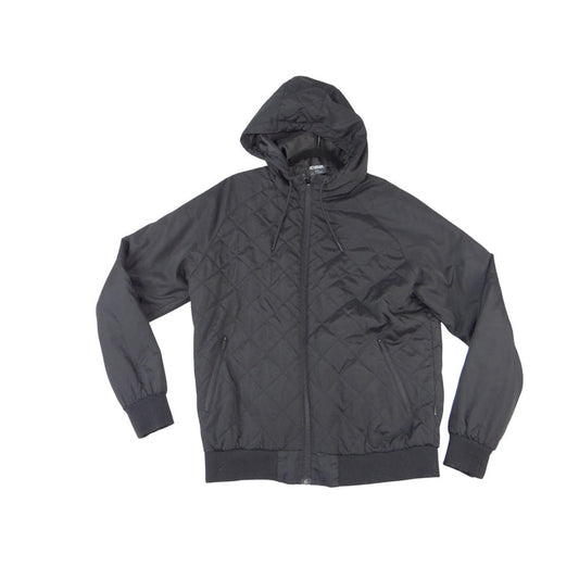 CSG Mens Black Diamond Quilted Hooded Bomber Jacket Full Zip Size Medium 38960