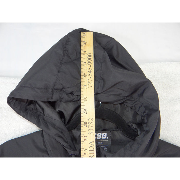 CSG Mens Black Diamond Quilted Hooded Bomber Jacket Full Zip Size Medium 38963