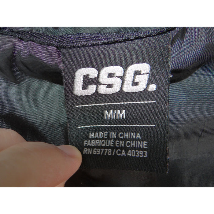 CSG Mens Black Diamond Quilted Hooded Bomber Jacket Full Zip Size Medium 38964
