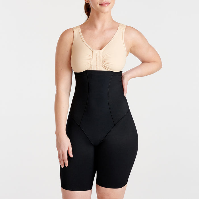Marena Shape style ME-222 High-waist compression thigh slimmer , front view in black