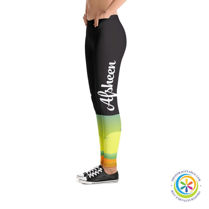 Custom Name Sunset Athleisure Leggings-ShopImaginable.com