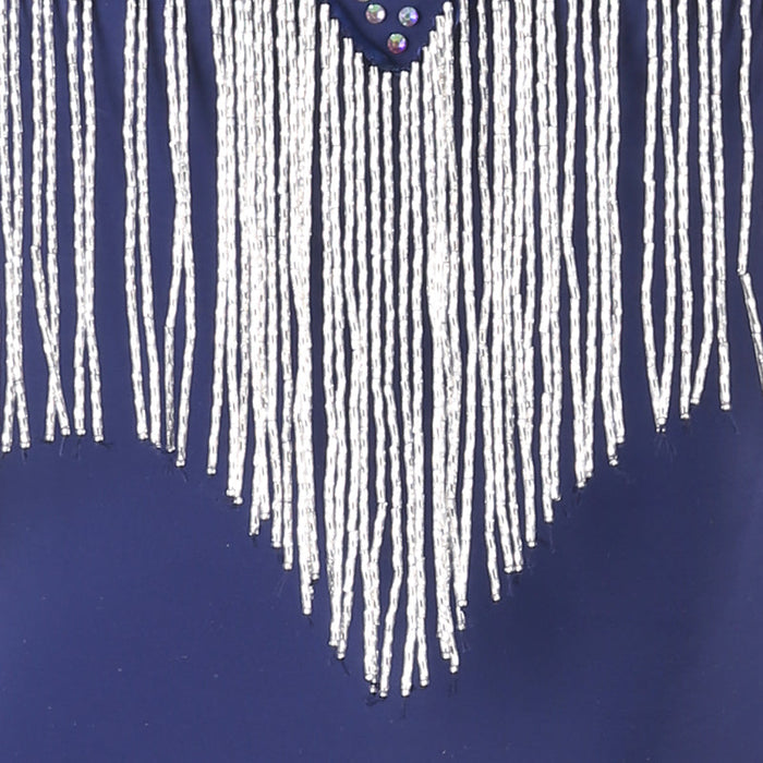Customisable-Women's Dark Blue Long Sleeve Tassel DanceWear Dance Dress Performance Wear