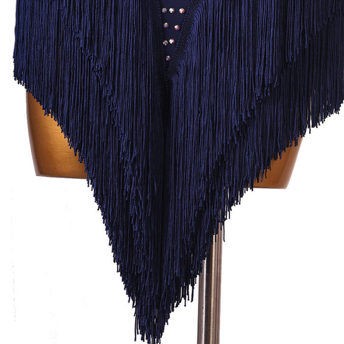 Customisable-Women's Performance Sleeveless Blue Tassels Latin Salsa Dance Dress Competition Dress