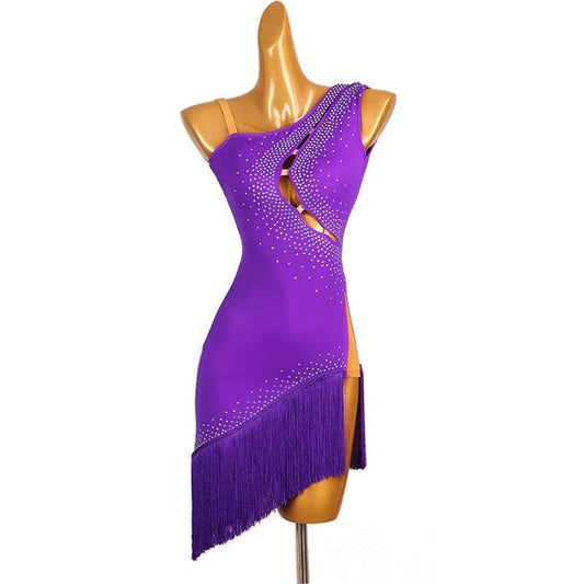 Customisable-Women's Performance Sleeveless Tassel Latin Salsa Dance Dress Competition Dress