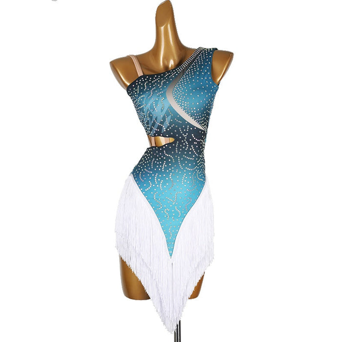 Customisable-Women's Performance Sleeveless Tassels Latin Salsa Dance Dress Competition Dress