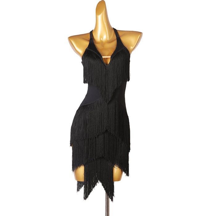 Customisable-Women's Performance Sleeveless Tassels Latin Salsa Dance Dress Competition Dress
