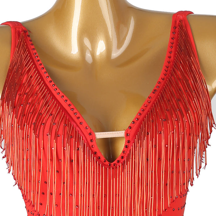 Customisable-Women's Red Tassel DanceWear Dance Dress Performance Wear