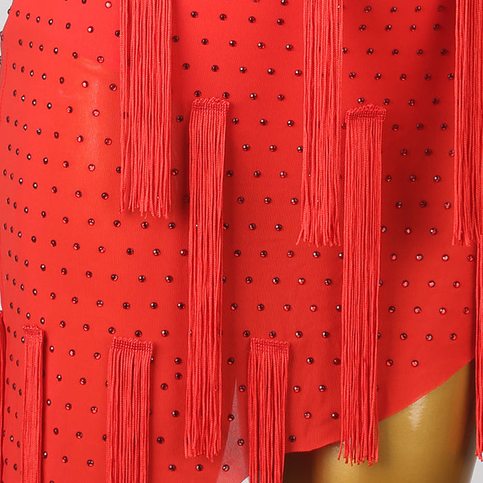 Customisable-Women's Red Tassel DanceWear Dance Dress Performance Wear