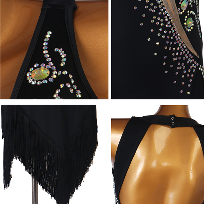 Customisable-Women's Rhinestone High Split Rumba Latin Dance Dresses Performance Dresses