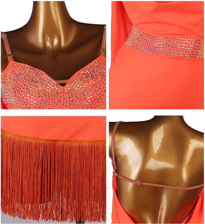 Customisable-Women's Rhinestone Tassel Rumba Latin Dance Dresses Performance Dresses