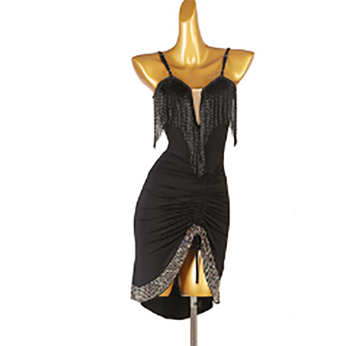 Customisable-Women's Sequin Tassel Latin Dance Dress Rumba Dance Practice Dresses Performance Dresses