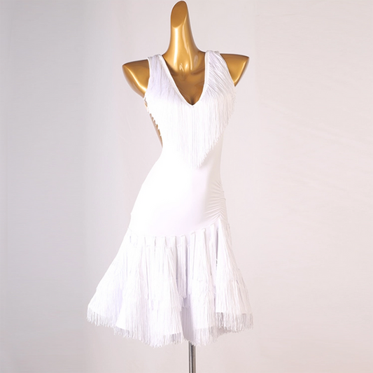 Customisable-Women's V-neck Sleeveless Performance Latin Dance Dress Dance Wear
