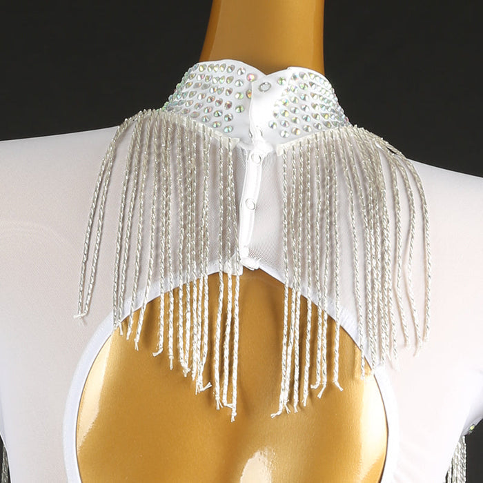 Customisable-Women's White Mesh Tassel DanceWear Dance Dress Performance Wear