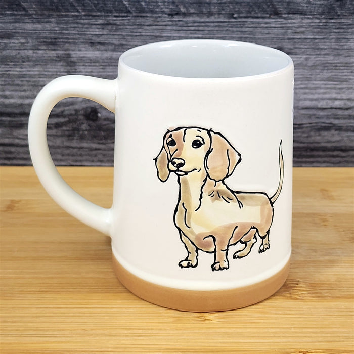 Dachshund Coffee Mug Dog Doxie Breed Tea Cup Blue Sky Ceramic Embossed 18 oz
