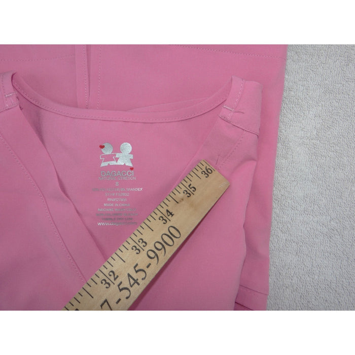 Dagacci Natural Stretch Pink V Neck Scrub Top FS2802 Womens Small Short Sleeve3