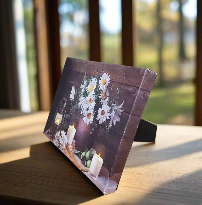 Daisies in Vase and Candles LED Light Up Lighted Canvas Wall or Tabletop Picture