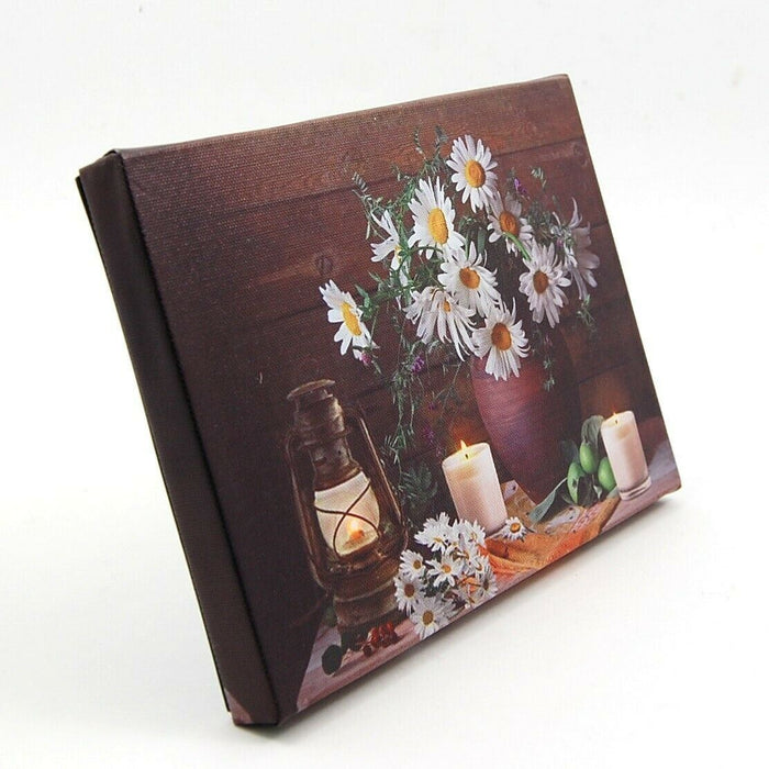 Daisies in Vase and Candles LED Light Up Lighted Canvas Wall or Tabletop Picture