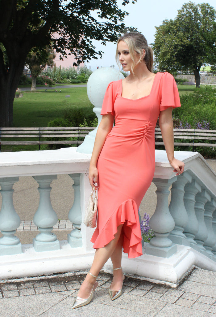 Darcie Angel Sleeve Frill Midi Dress