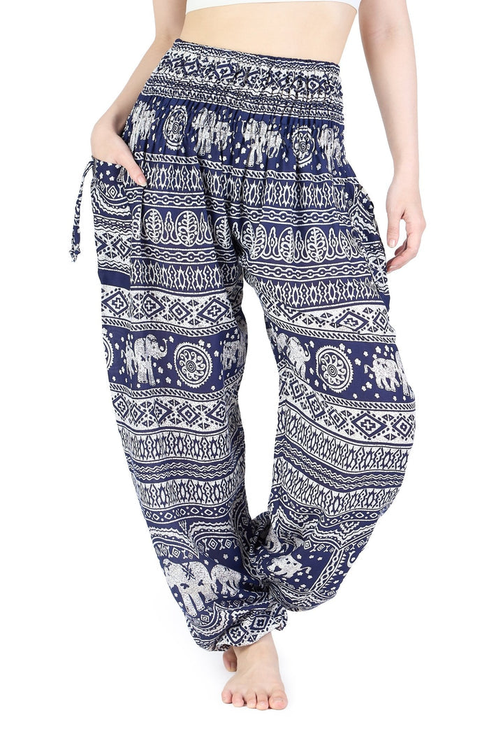 Dark Blue Elephant Harem Pants - Lannaclothesdesign Shop