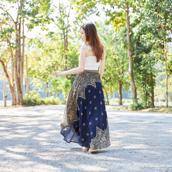 DARK BLUE PEACOCK FLOWER SKIRT - Lannaclothesdesign Shop