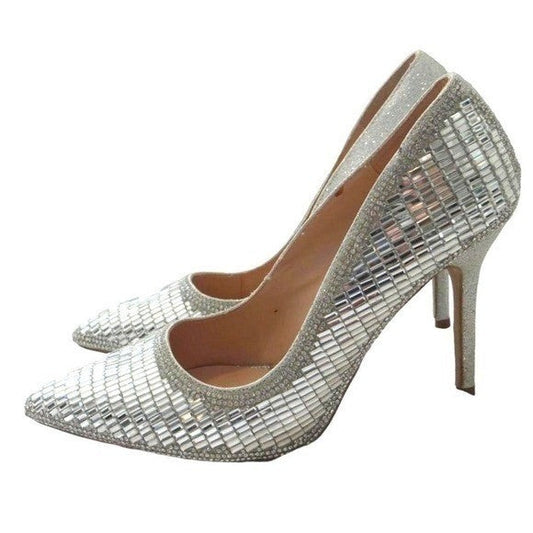 De Blossum Collection Stunning Unique Silver Mirror Mosaic High Heel Pumps Sz 100