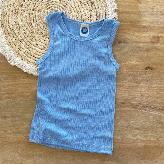 Débardeur enfant laine mérinos, soie & coton bio Cosilana – Bleu