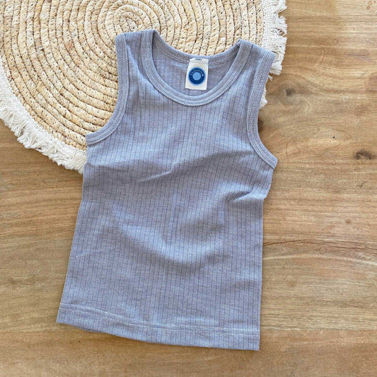 Débardeur enfant laine mérinos, soie & coton bio Cosilana – Gris clair