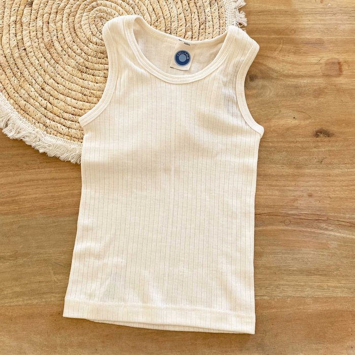 Débardeur enfant laine mérinos, soie & coton bio Cosilana – Naturel