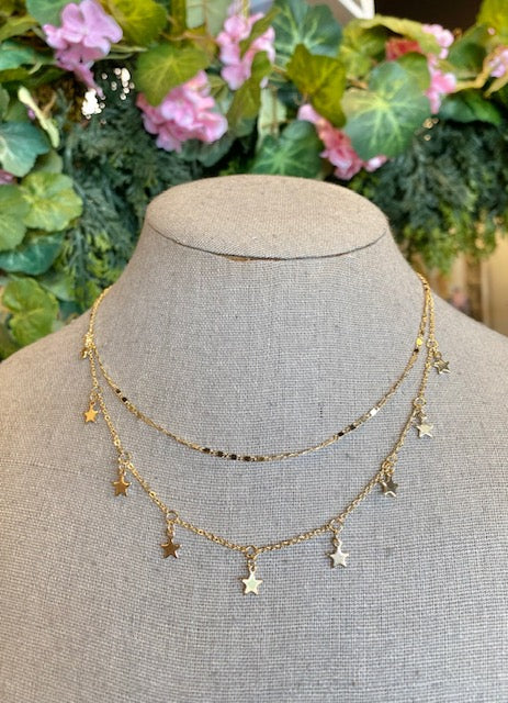 Delicate Double Layer Star Drop Necklace